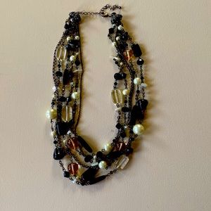 Lia Sophia Multi Strand Necklace - 18”-21” Black, Amber, White